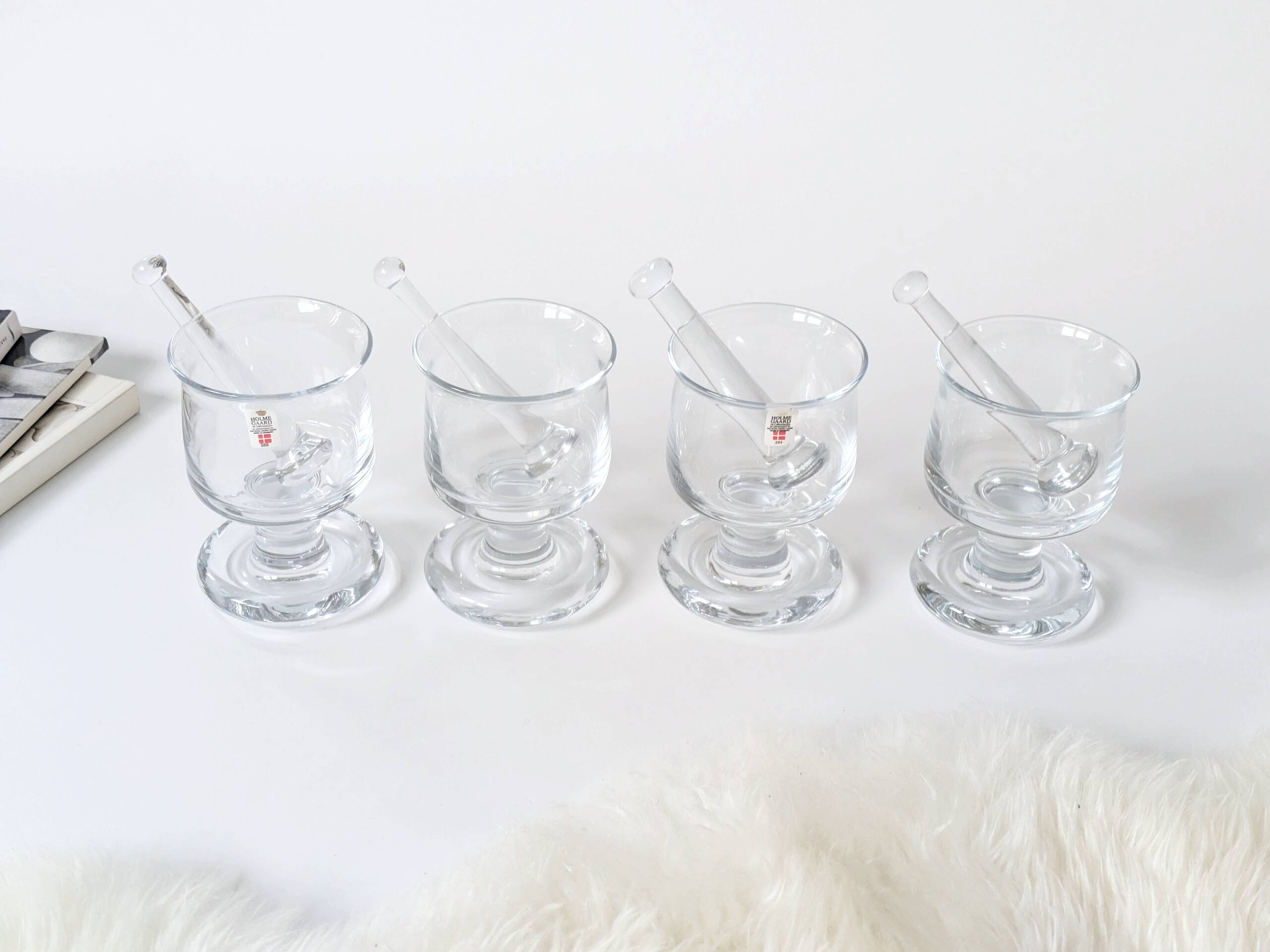 4 verres à grog et mélangeurs, Holmegaard années 70