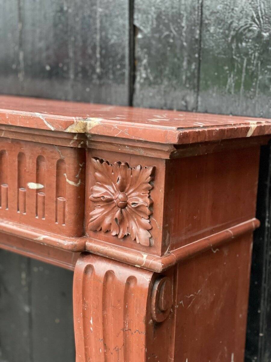 Louis XVI style fireplace in antique red marble, France, circa 1880