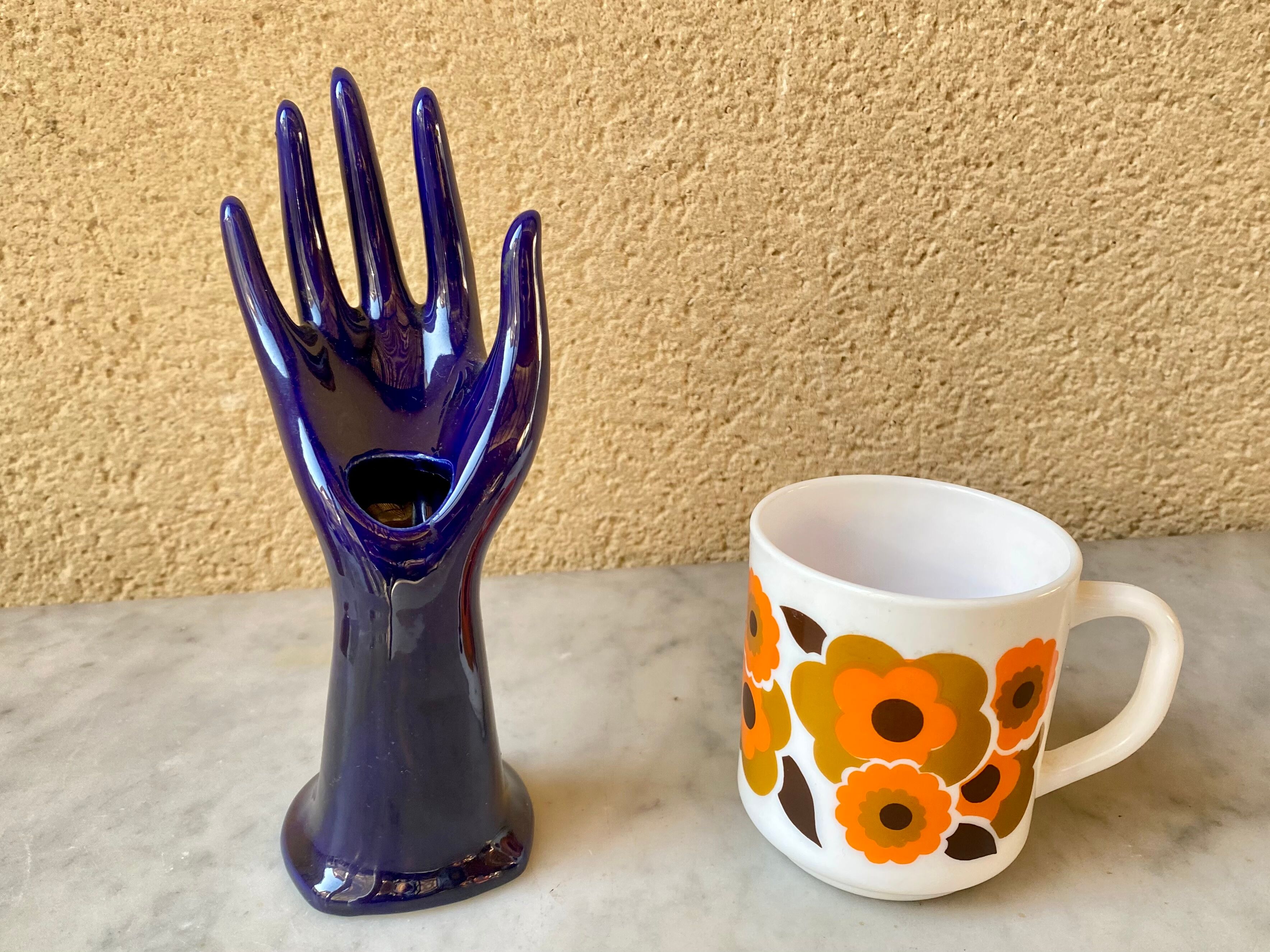 Vase baguier hand soliflore ceramic enamelled vintage 70s