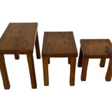 Vintage Set of 3 pinewood side or nesting tables 1970s nest of tables