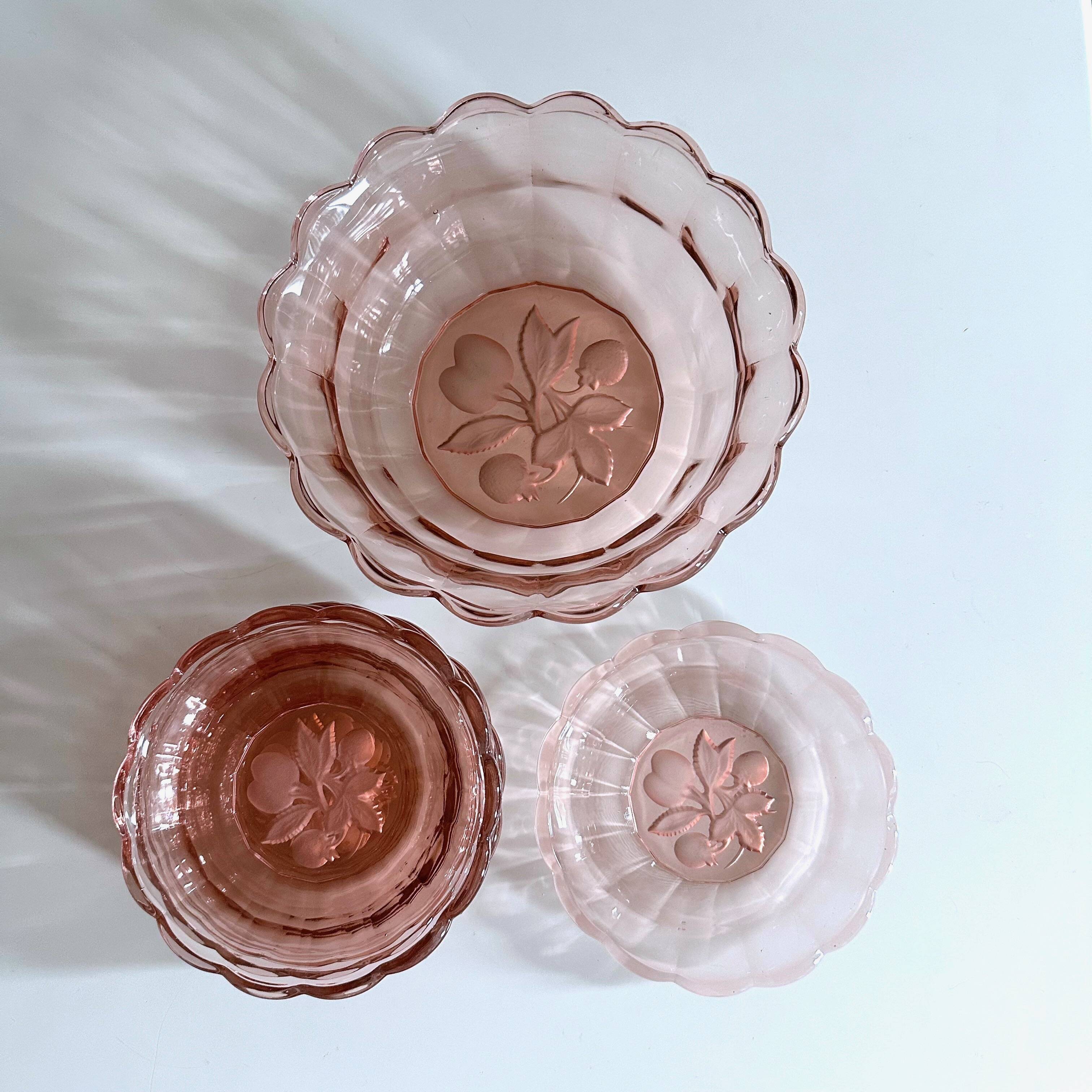 Vintage Pink Depression Glass Set – Bowl & 6 Dessert Dishes