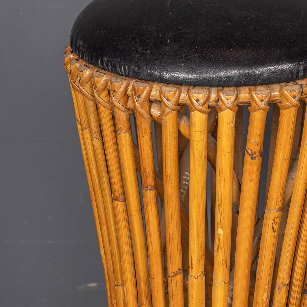 Striking 20thc italian standing bamboo dry bar & stools c.1960