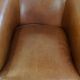 Set of 2 very comfortable light cognac-colored leather club armchairs in English style