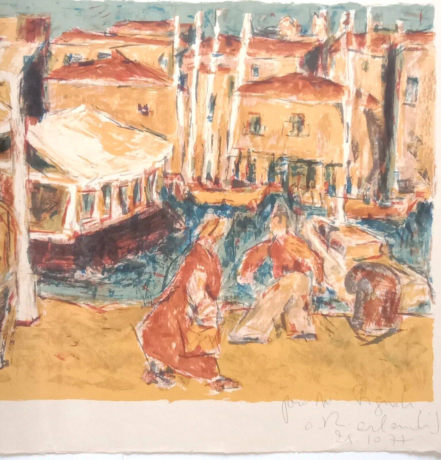 Port of Marseille, original lithograph signed by Arlandis Antoine, 1977