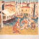Port of Marseille, original lithograph signed by Arlandis Antoine, 1977