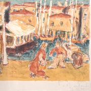 Port of Marseille, original lithograph signed by Arlandis Antoine, 1977