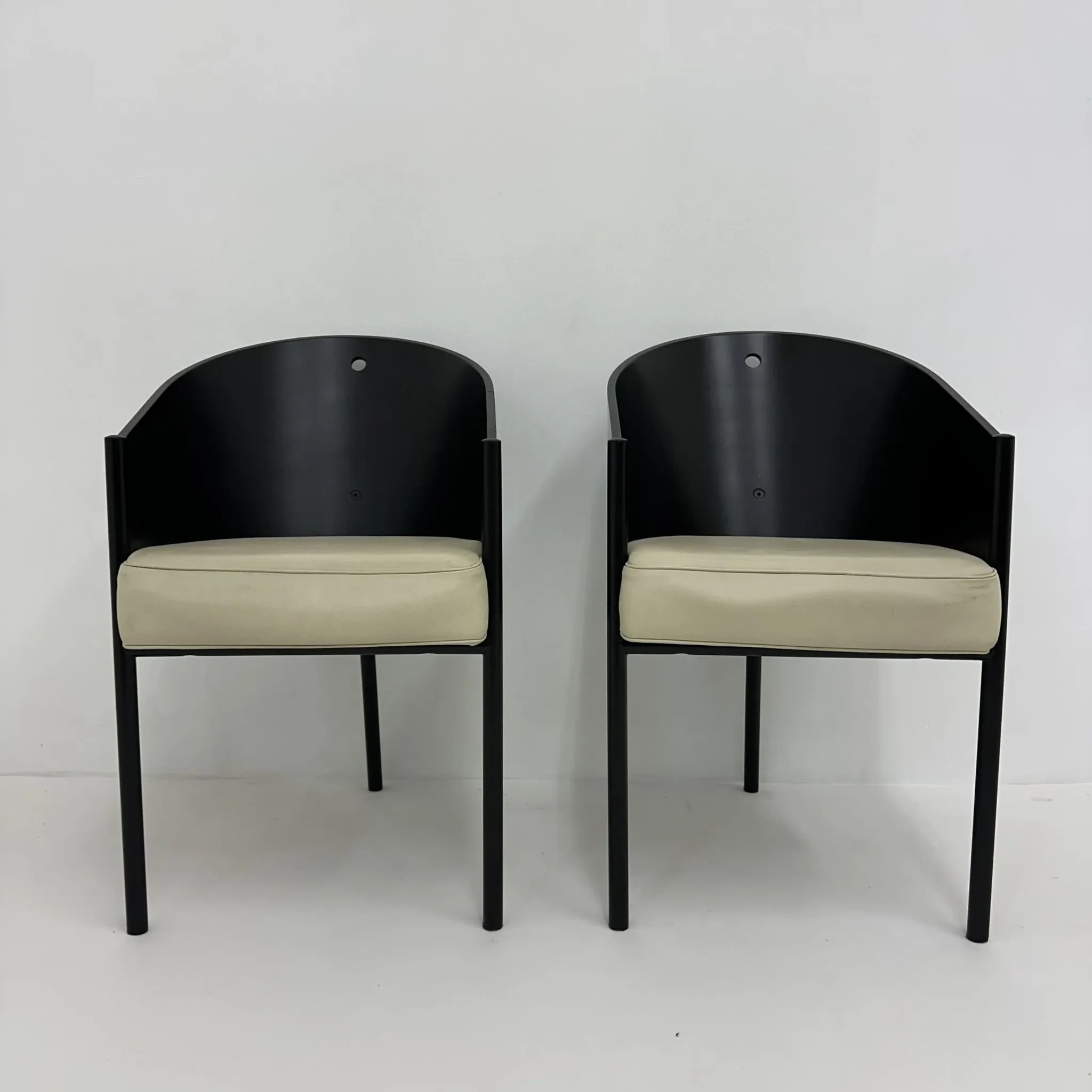 Postmodern set of 2 leather chairs  Italy, 1980
