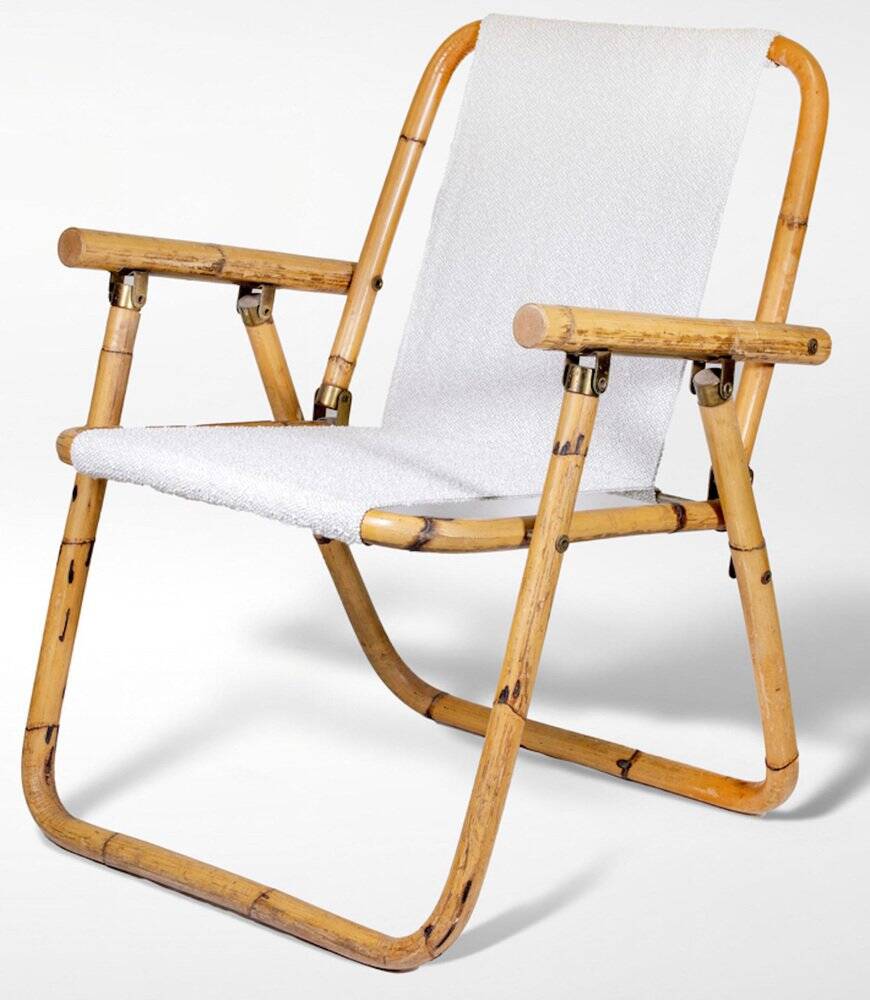 Vintage Folding Chairs in Bamboo and Fabric by Vivai Del Sud, 1970, Set of 12