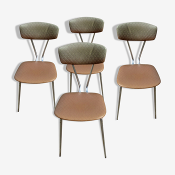 Series of 4 chairs in skai and chrome, 60s