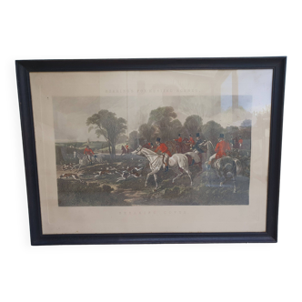 Framed English engraving "fox hunting" 20th century