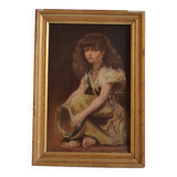 Jeune fille au tambourin Provence peinture ancienne HSP