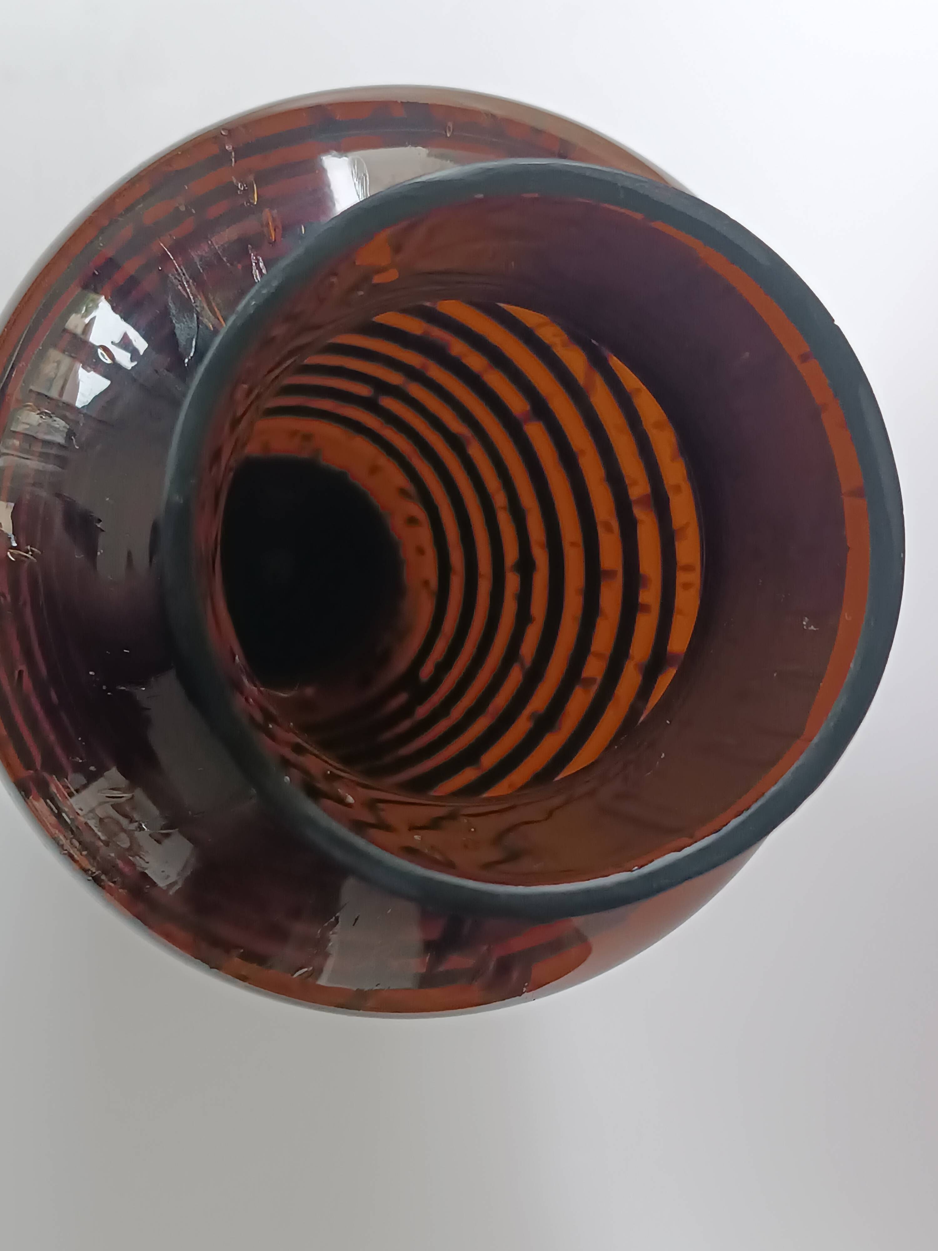 Vintage speckled amber blown glass conical vase