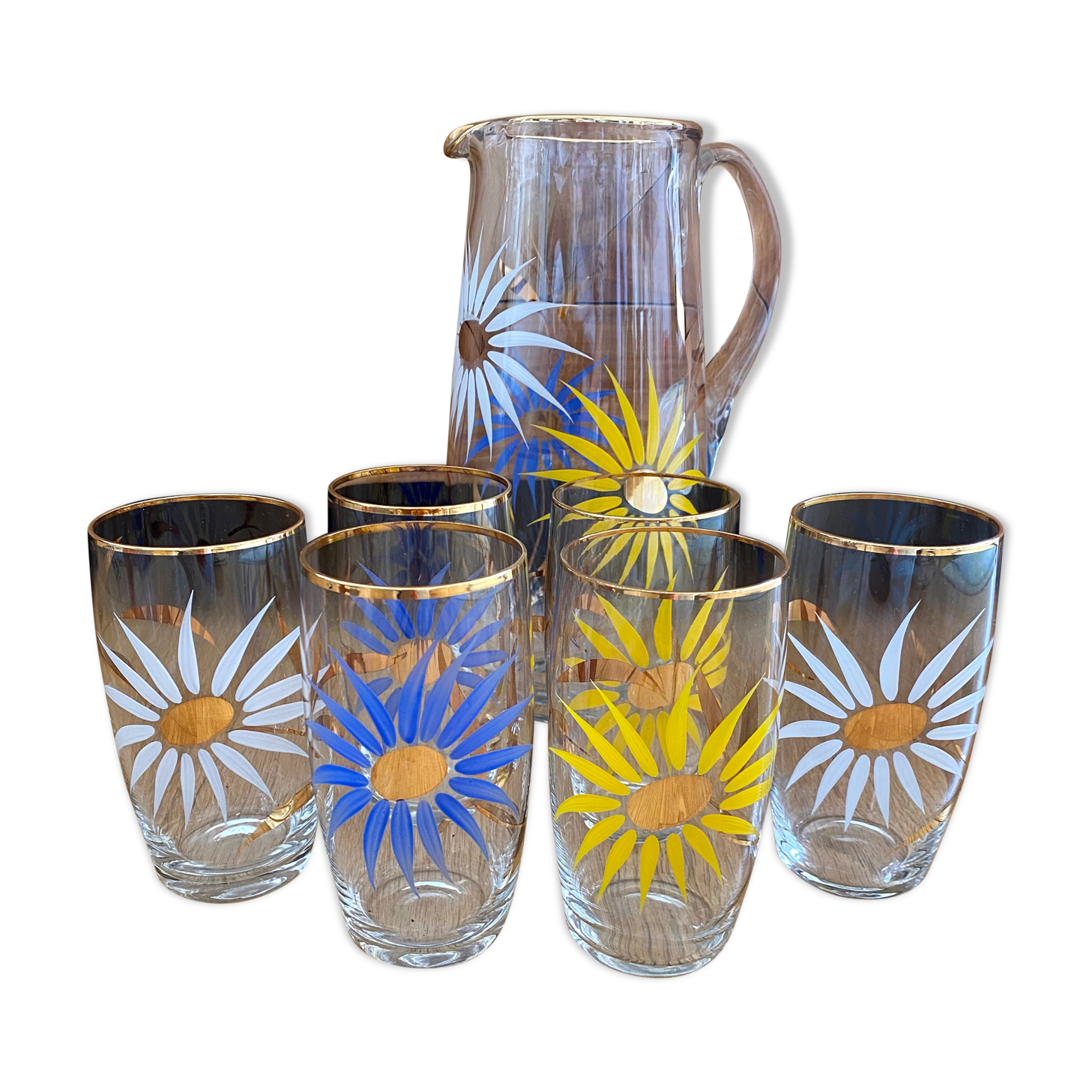 Service à eau ou orangeade vintage 6 verres et carafe