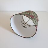 Vintage table lamp, wooden base and antique printed lampshade