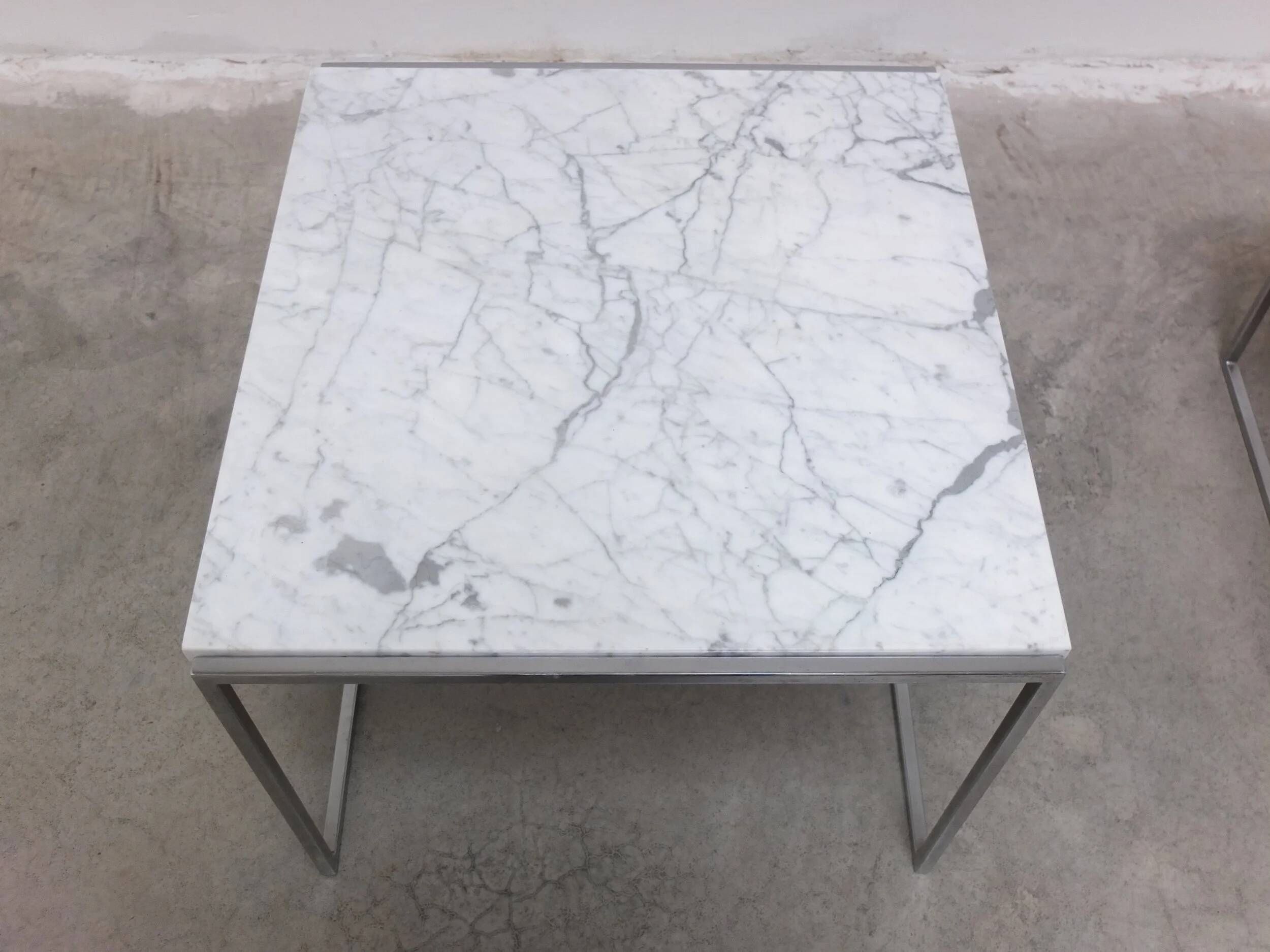 Pair of Carrara marble & chrome coffee or side tables, 1970s