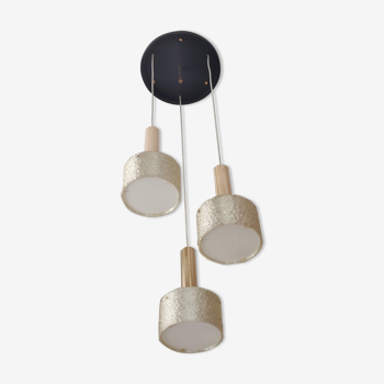 Brass suspension with 3 lampshades in granite resin