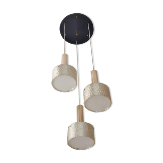 Brass suspension with 3 lampshades in granite resin