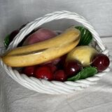 Vintage 1960s Trompe-l'Œil Fruit Basket in Woven Ceramic with Slipware