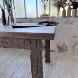 XL farmhouse table in solid oak, brutalist style, 20th century.