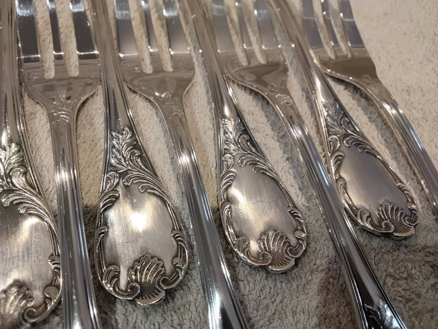 10 silver-plated cake forks by Christofle, Marly pattern