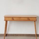 Console Vintage en Chêne Massif – Pieds Fuseaux & 2 Tiroirs