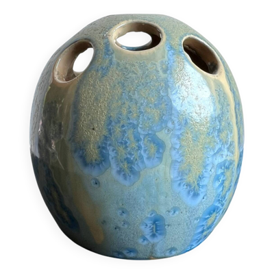 Pique-fleurs en céramique émaillée bleue, 1956