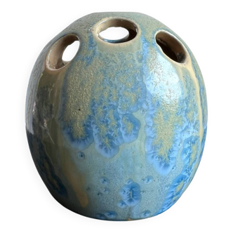 Pique-fleurs en céramique émaillée bleue, 1956