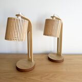 Pair of large Scandinavian lamps in natural wood.