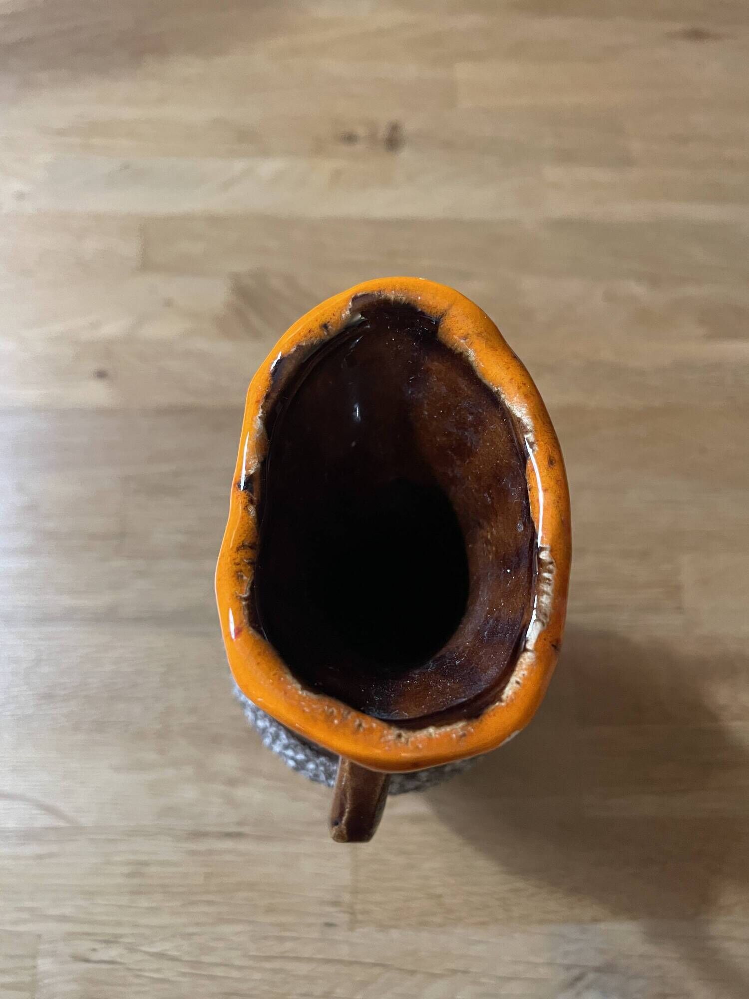 Small Vallauris ceramic vase orange brown and white 70s