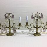 Paire de lampes girandoles en bronze et cristal