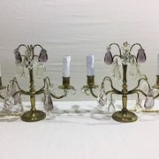 Pair of girandole lamps in bronze and crystal