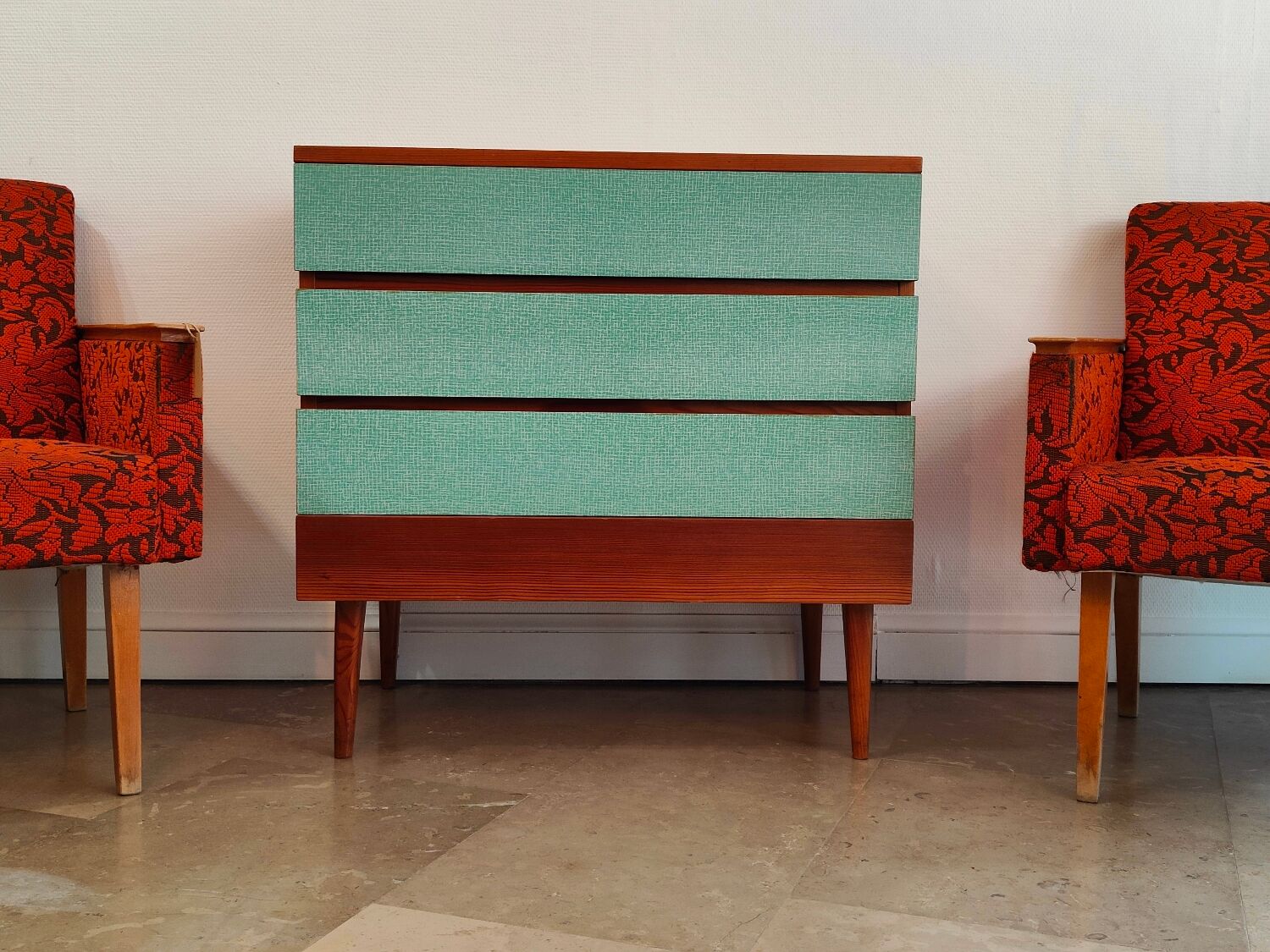 Commode Tchèque bois et formica vert d'eau