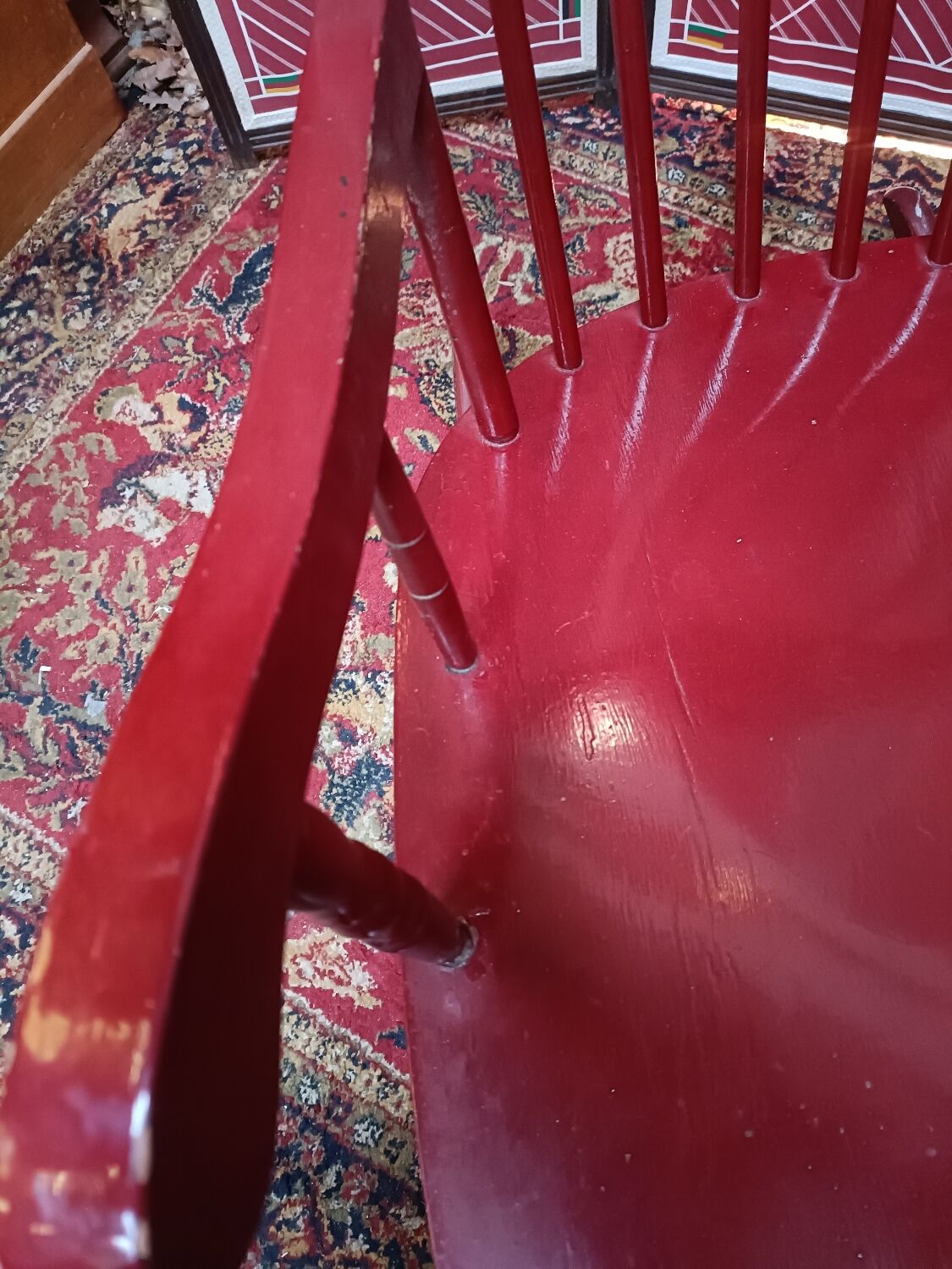Vintage wooden rocking chair burgundy paint