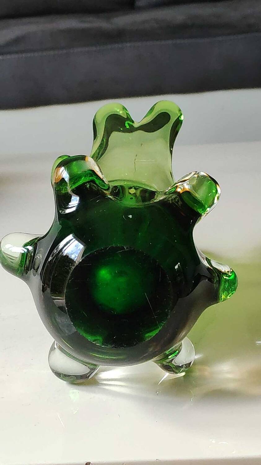 Murano/Flavio Poli vase. Blown art glass, green/amber tones. Organic floral shape. Height 28 cm