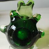 Murano/Flavio Poli vase. Blown art glass, green/amber tones. Organic floral shape. Height 28 cm