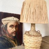 Raffia lamp and shade, 2 M fabric cable