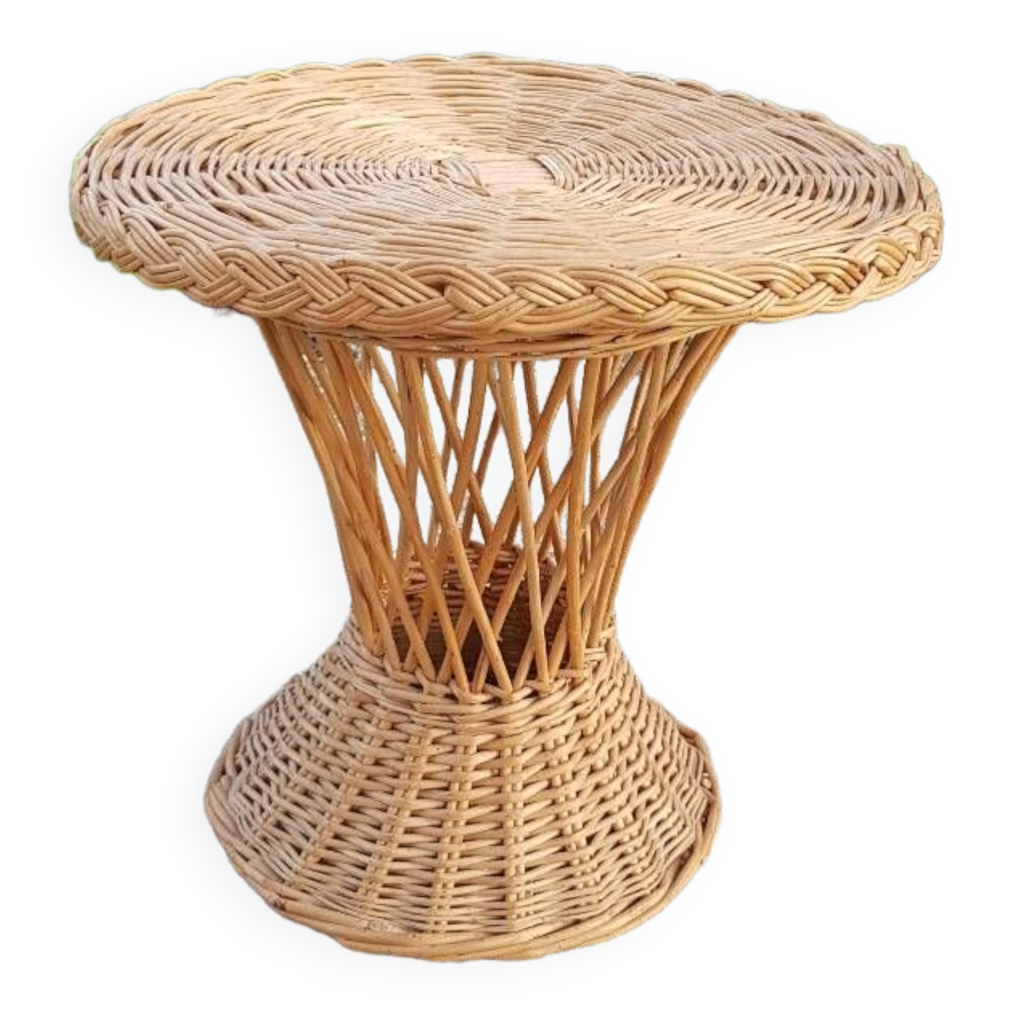 Vintage woven wicker diabolo coffee table