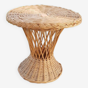 Vintage woven diabolo wicker coffee table