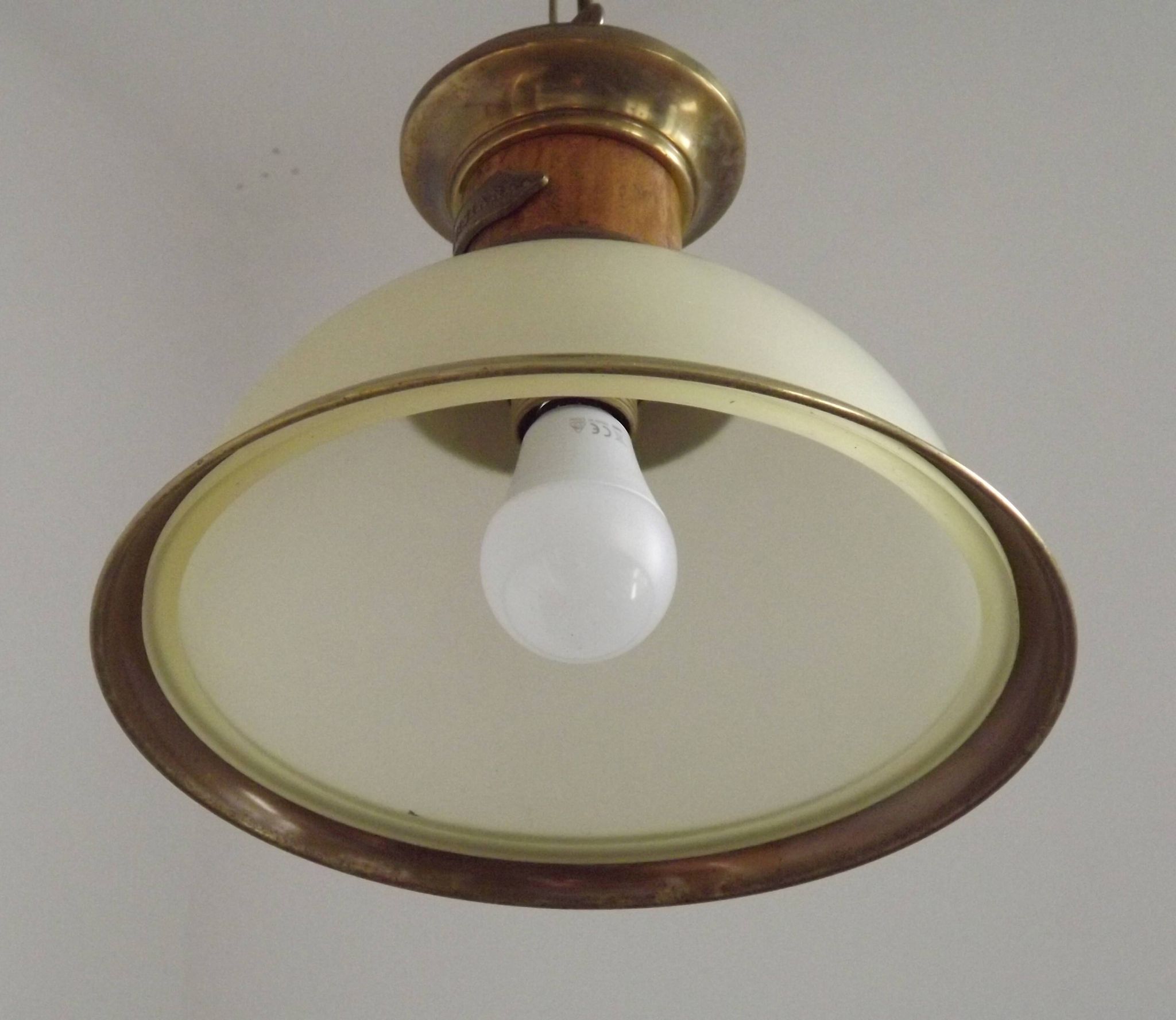 French Vintage "Louisiane" Brass & Wood Pendant Lamp - Hanging Light