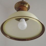 French Vintage "Louisiane" Brass & Wood Pendant Lamp - Hanging Light