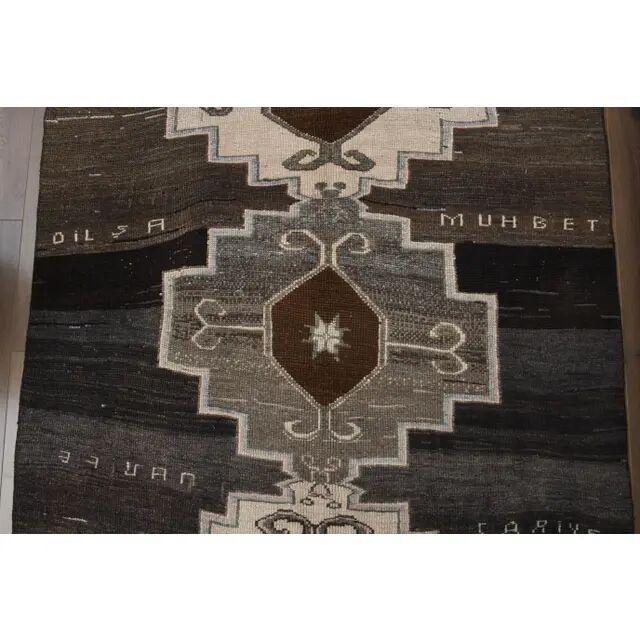 1970s Turkish Hand-Knotted Wool Cotton Brown Runner Rug 149x320