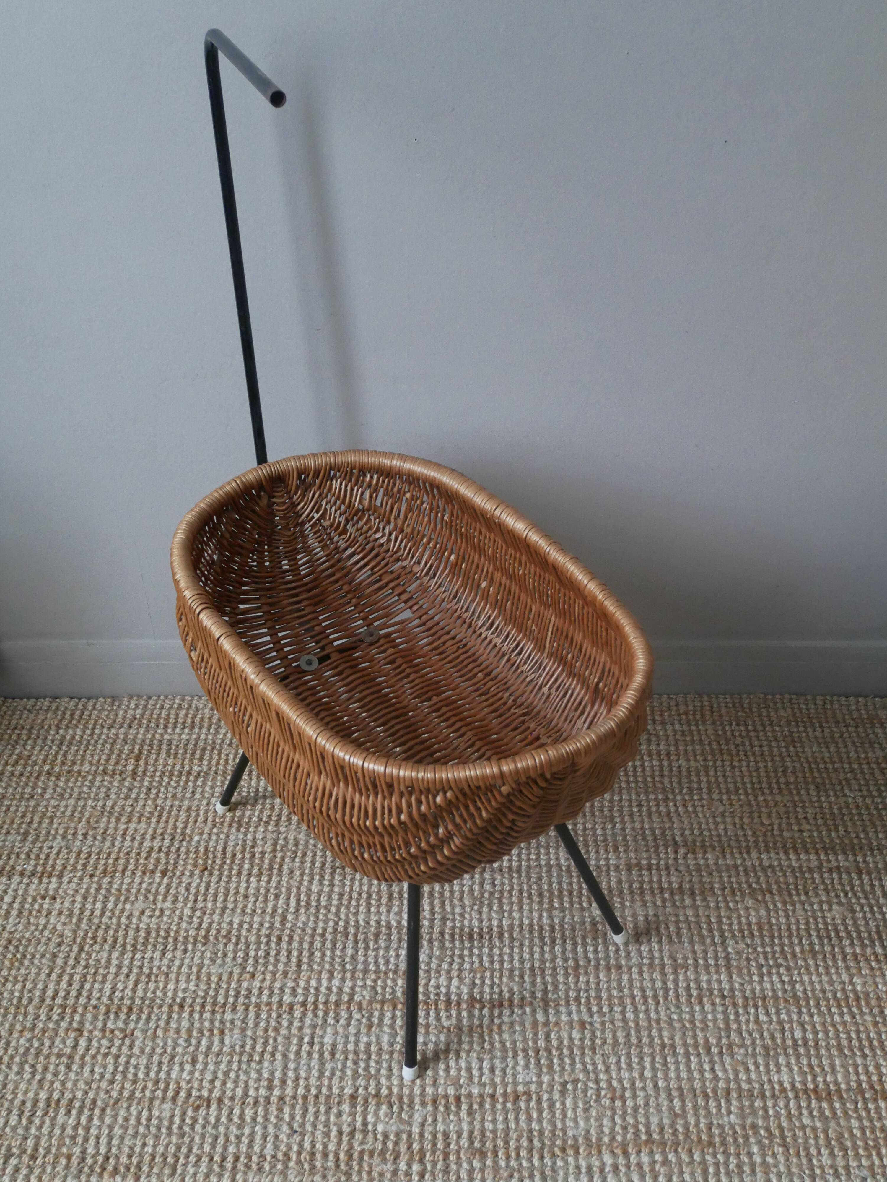 Wicker cradle metal base Scandinavian design vintage Dutch handmade doll bed