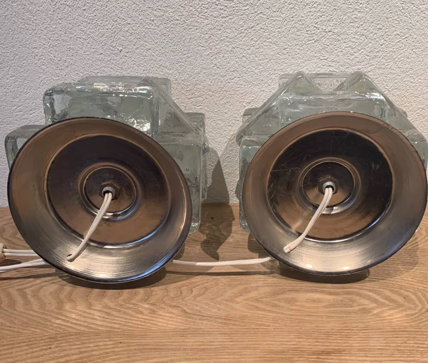 Pair of Murano Glass Cube Lamps Albano Polished for Poliarte 60's