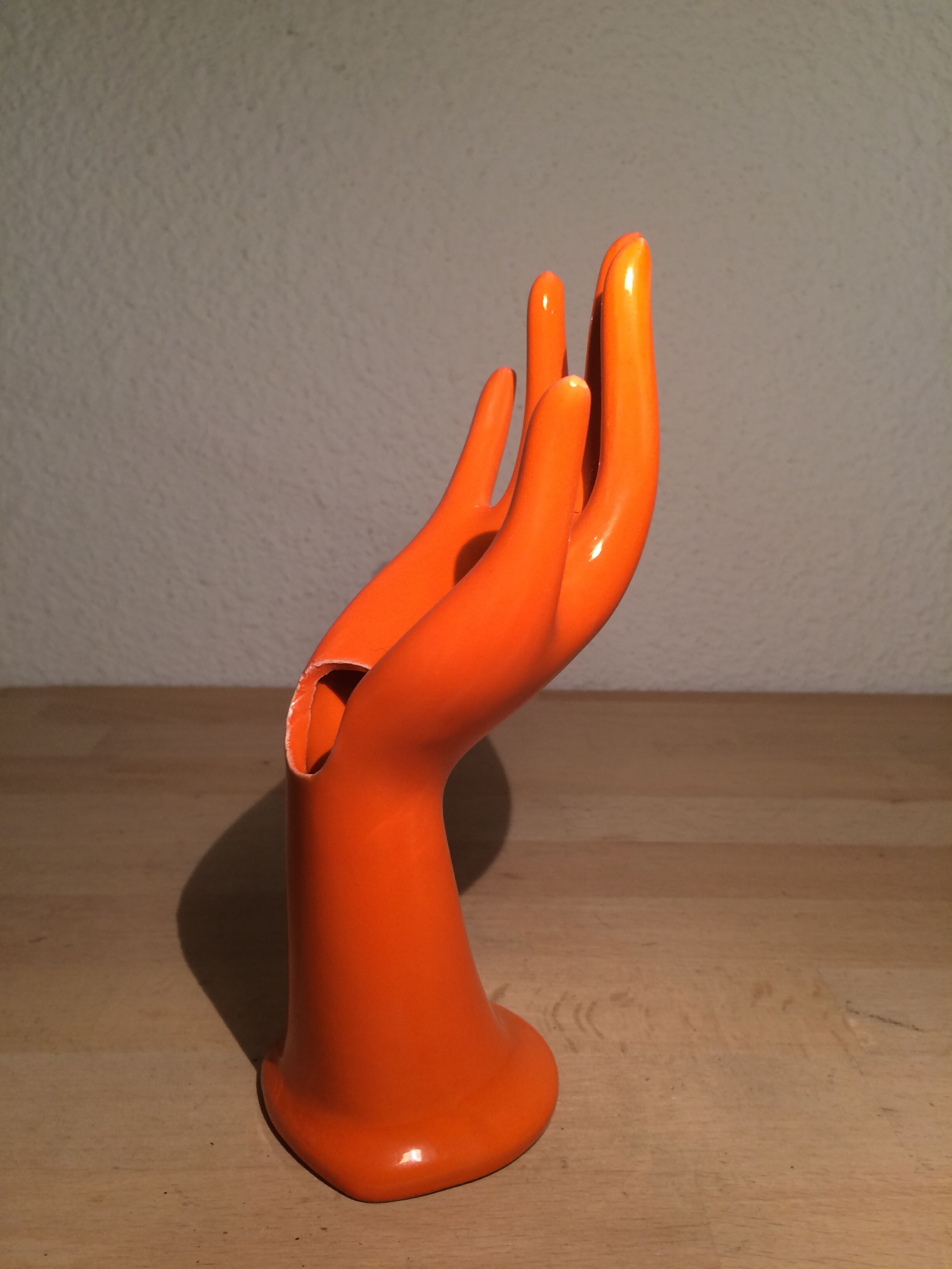 Hand baguier soliflore ceramic orange