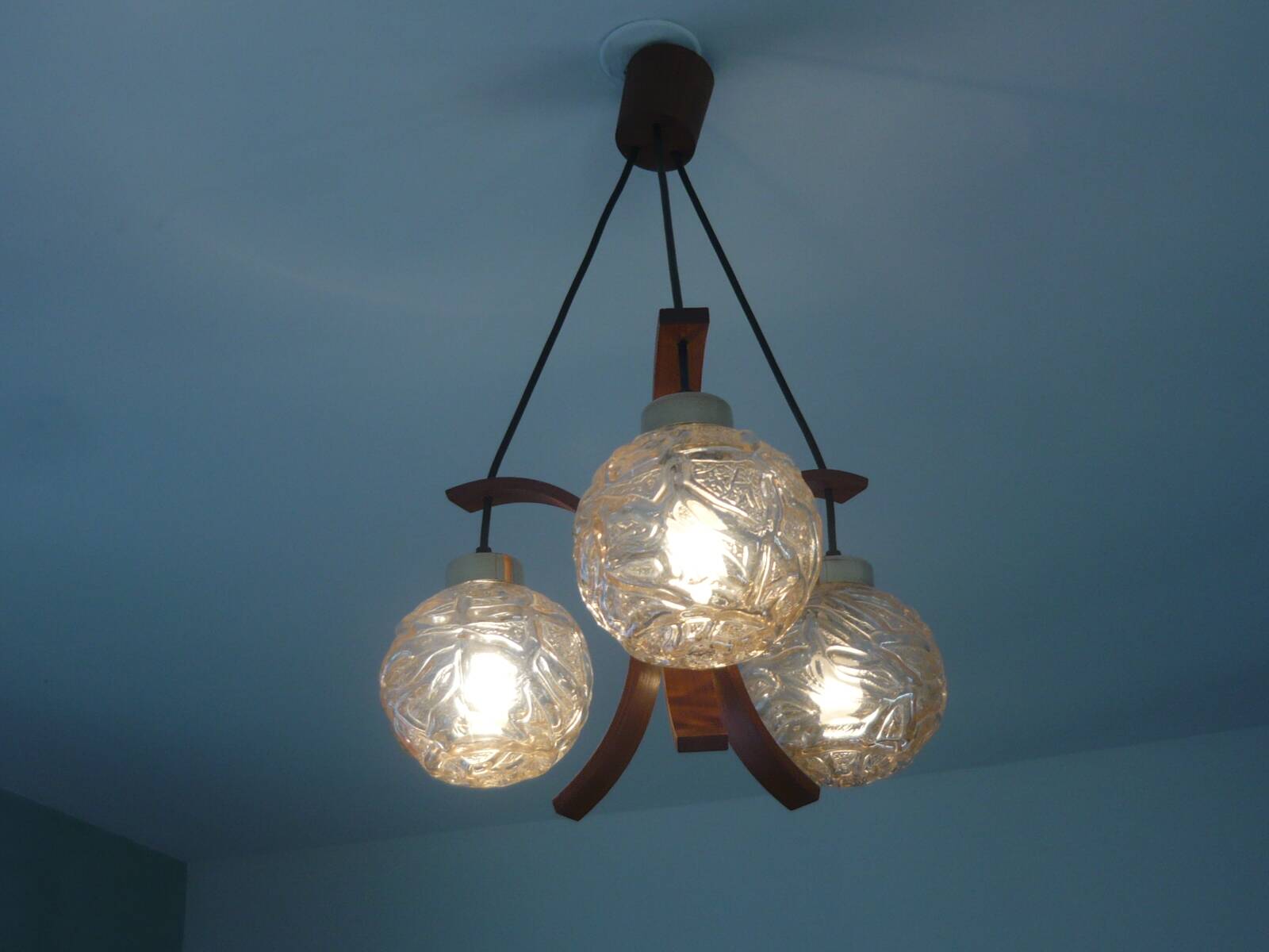 Teak chandelier 3 lights 1960s