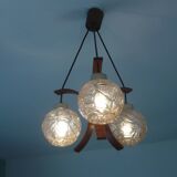 Teak chandelier 3 lights 1960s