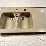 Cream beige double basin sink with drainer