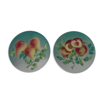 2 plates saint clement faience décor fruits peach & pear