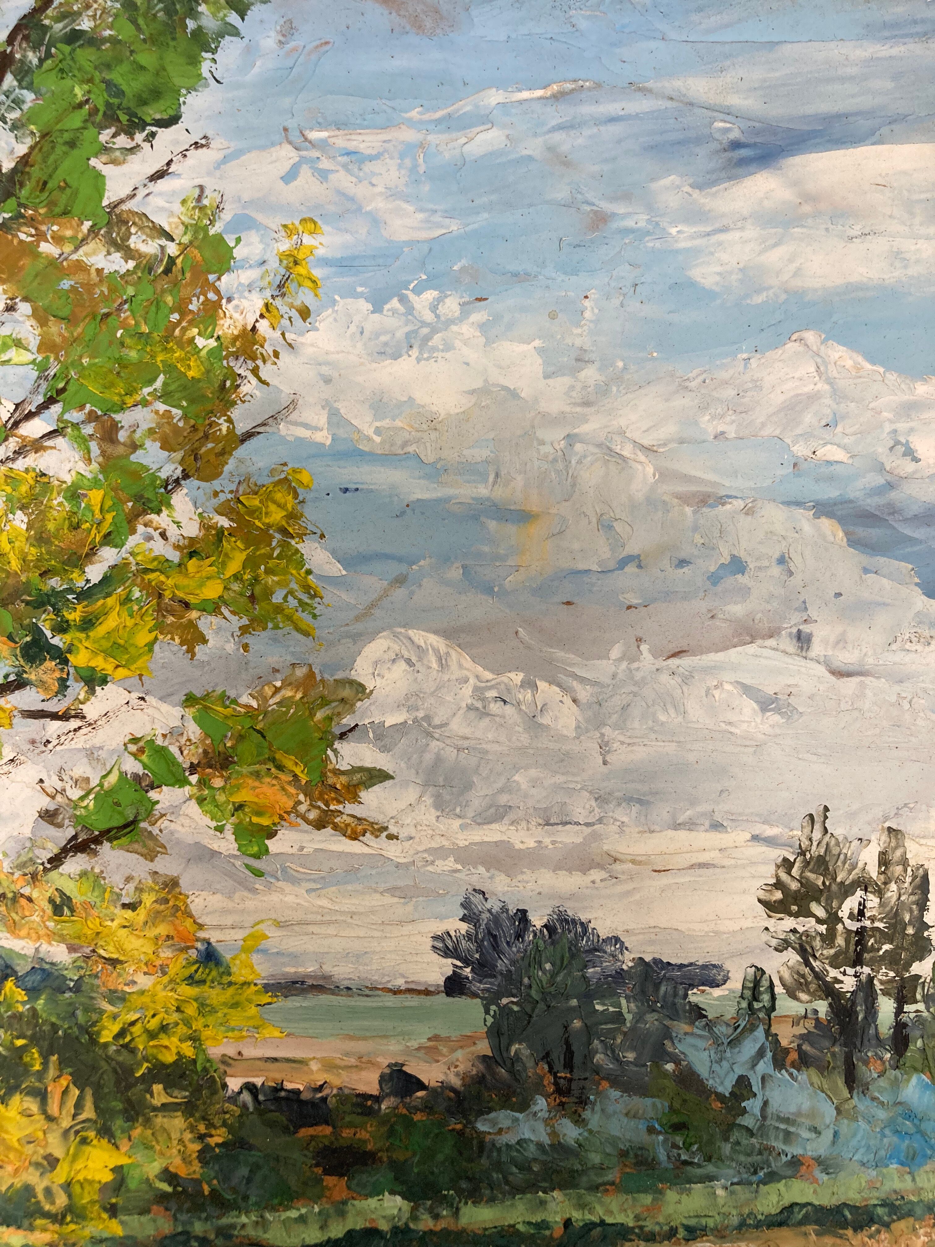 Oil on panel vintage green landscape