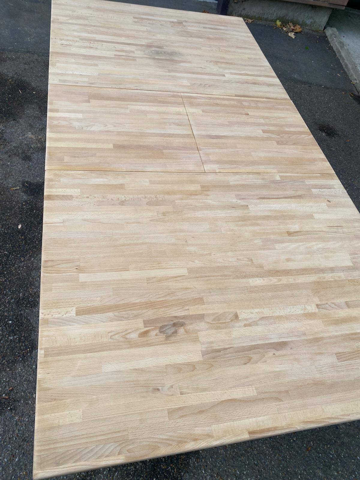 Scandinavian extendable dining table stripped in raw solid wood 1990